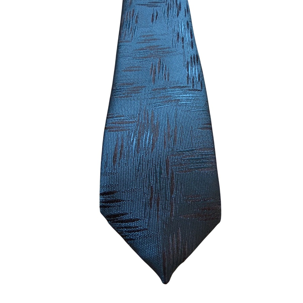Brittania Mens Skinny Tie Teal Blue Textured Geometric Made in USA 58x2